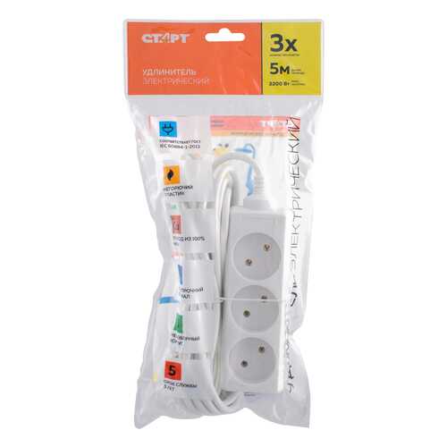 Удлинитель СТАРТ S 3x5, 3 розетки, 5 м, White в Miele